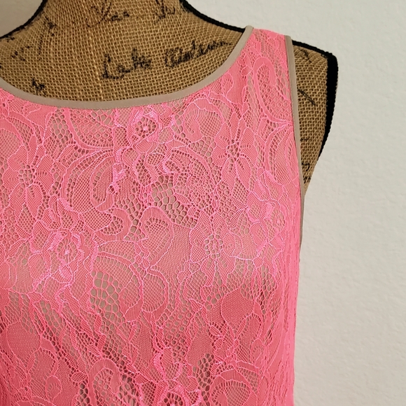 Jessica Simpson neon pink lace tan dress sz.8 - Picture 2 of 13